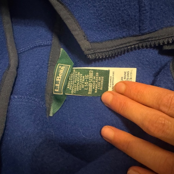 L.L. Bean Kids Royal Blue fleece Jacket hooded size 14-16 - Picture 6 of 6